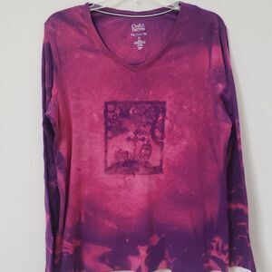 Halloween Graphic Top Womens XL Purple Mineral Wash All Cotton Graveyard Scene